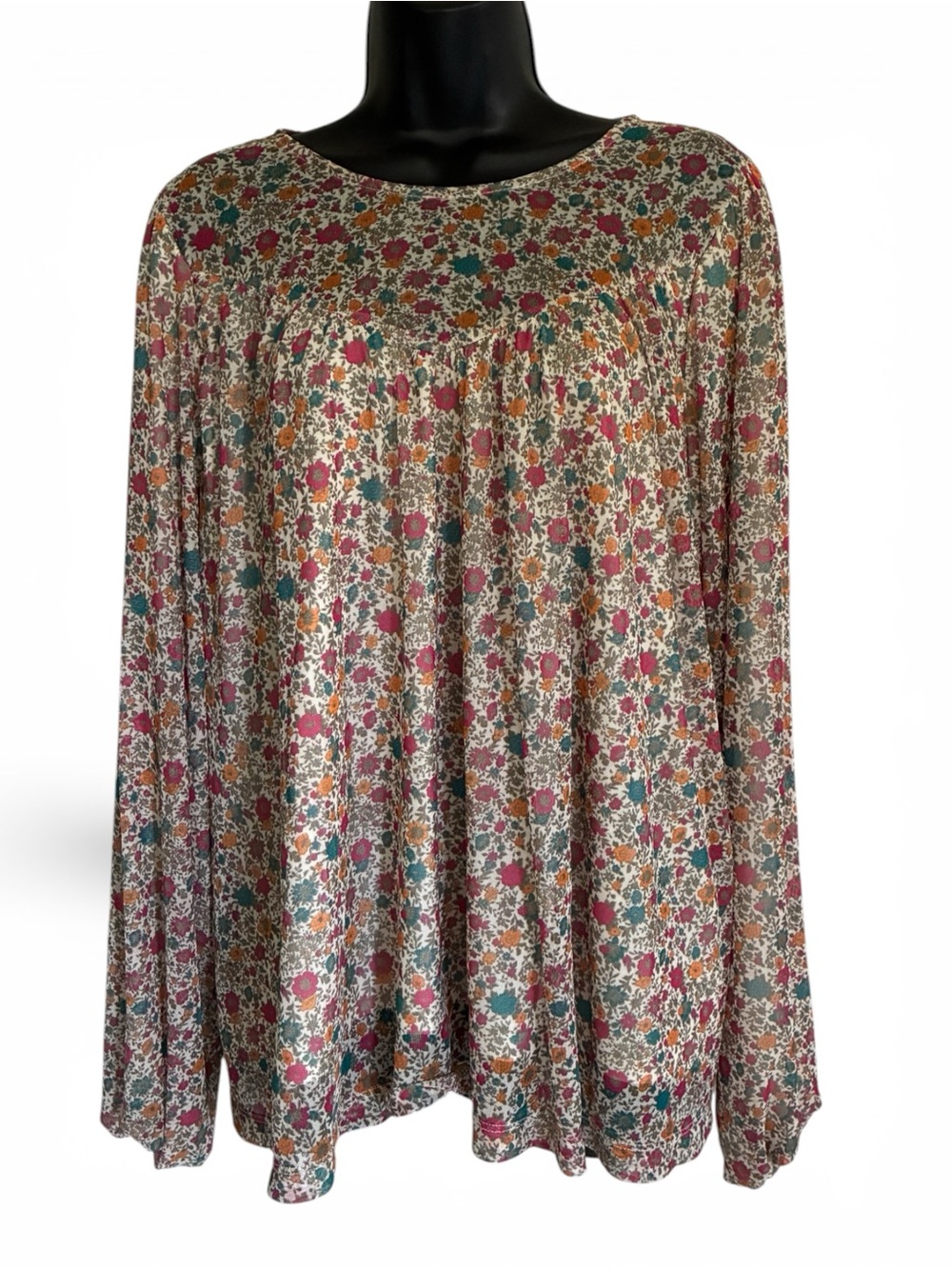 Lane Bryant Romantic Cottagecore Peasant Boho Blouse Pink Floral Top Sz 14/16